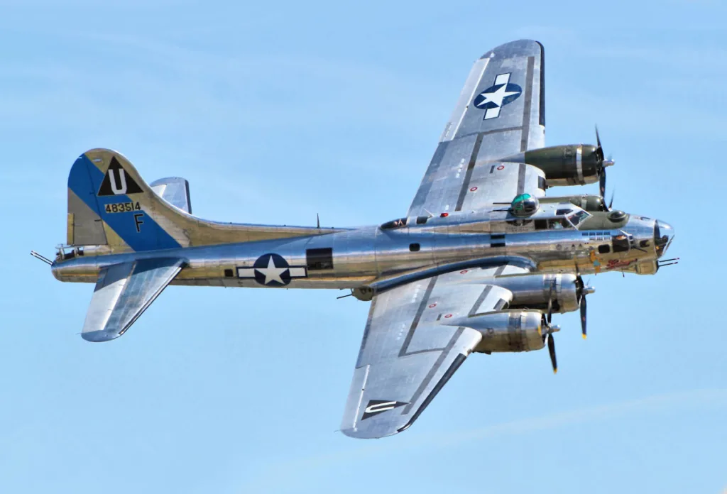 Iconic 483514 serial numbered Boeing B-17 Flying Fortress in flight