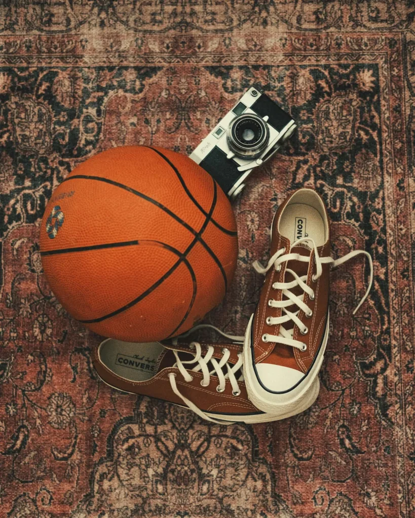 Basketball shoes and camera