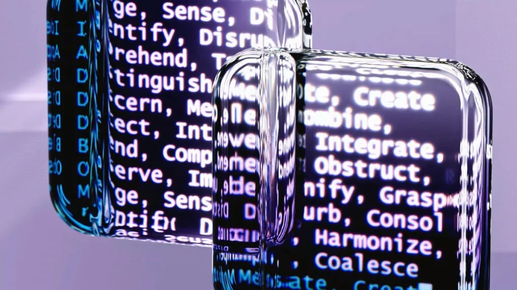 codes written merging through transparent glass piece