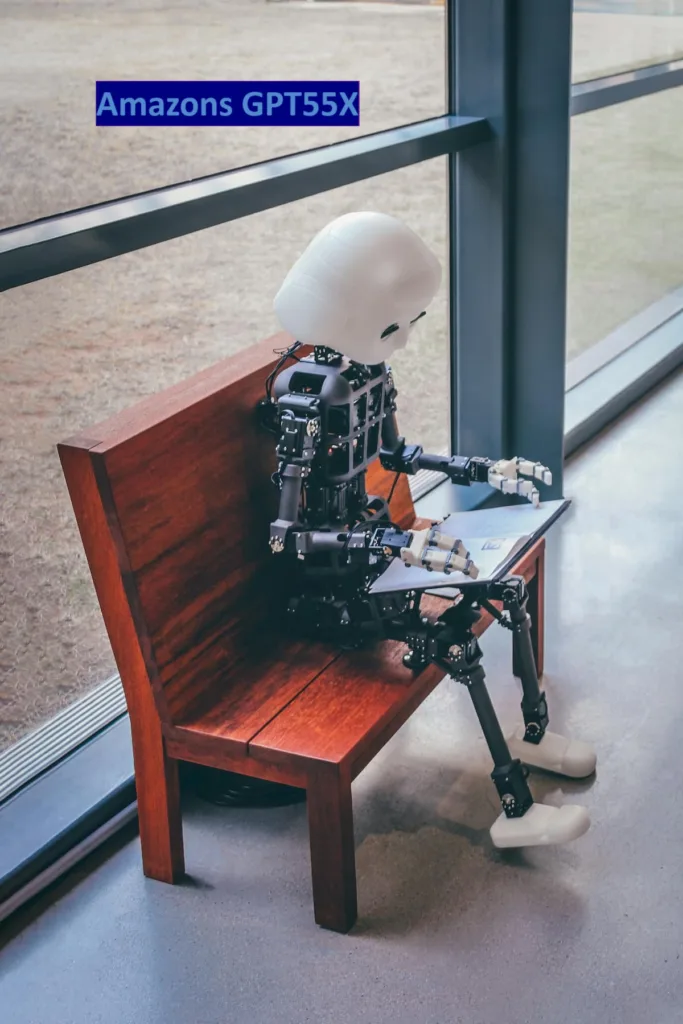 a robot sitting on a bench with a laptop