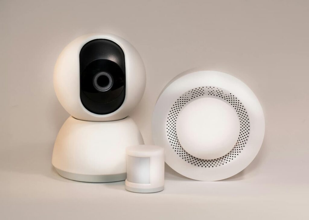 modern gadgets camera, speaker and light